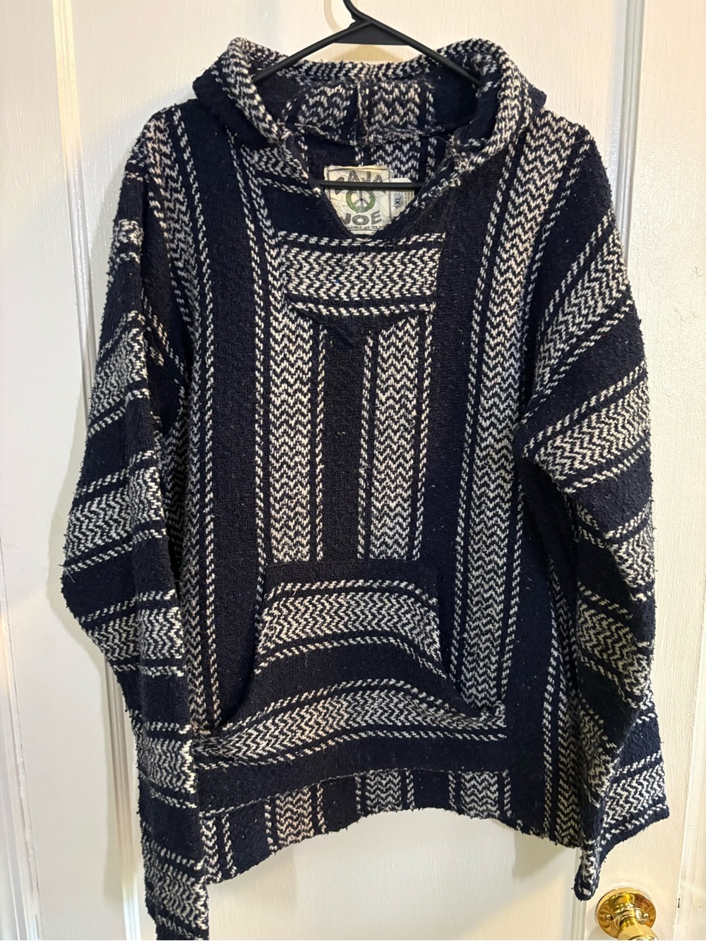 Men's Navy and Cream Baja Hoodie by Unknown Brand